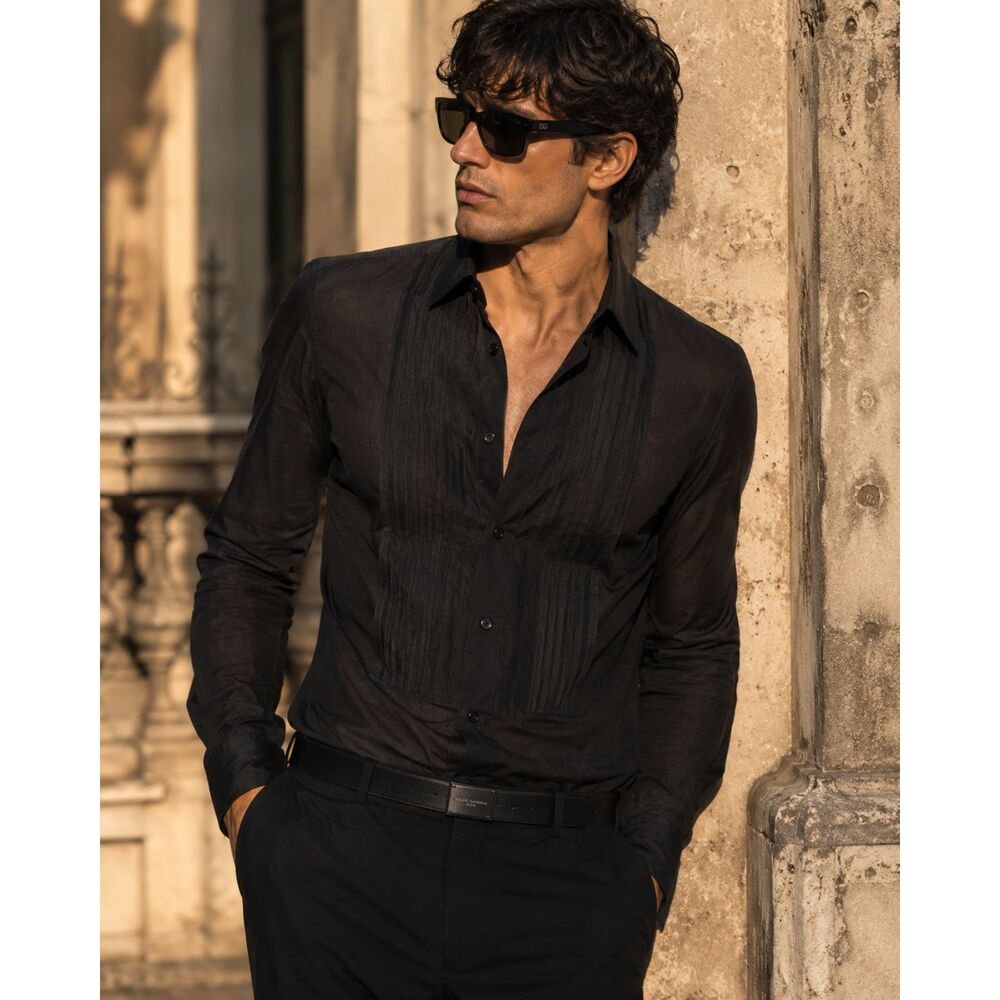 D&G Dolce & Gabbana Black Button Up Sheer Shirt Top  Mens Size 16.5 / 42